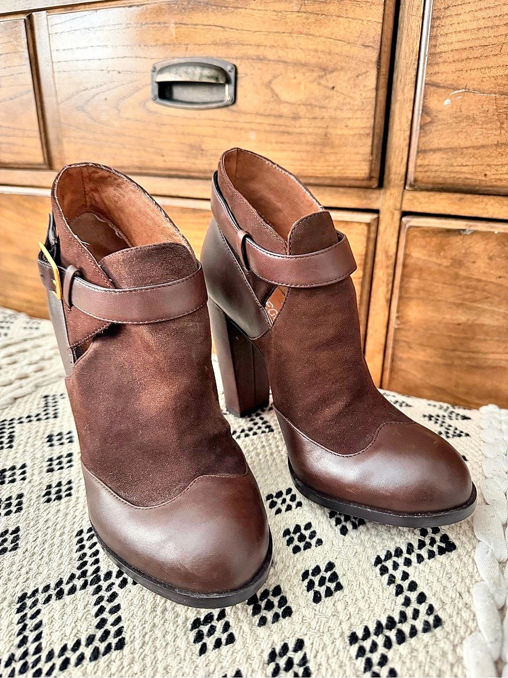 Rose Gold Brown Heeled Ankle Boots
